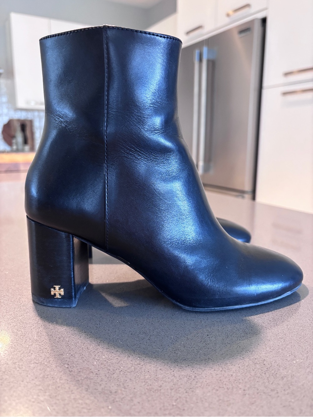 Tory Burch Black Leather Block Heel Ankle Boots